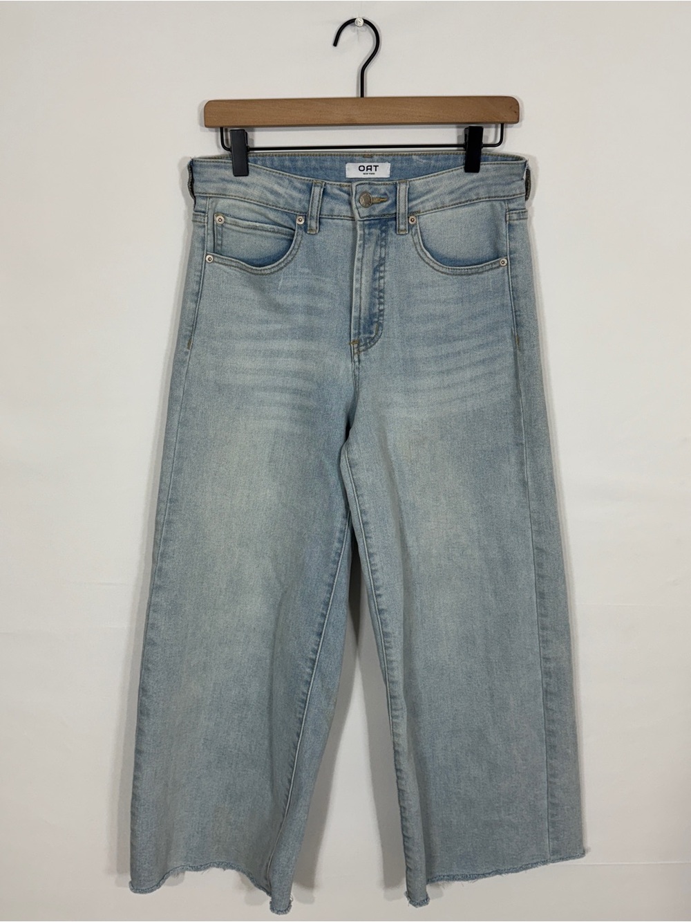 WJ326 {OAT New York} Light Blue High Rise Cropped Raw Hem Wide Leg Denim Jeans